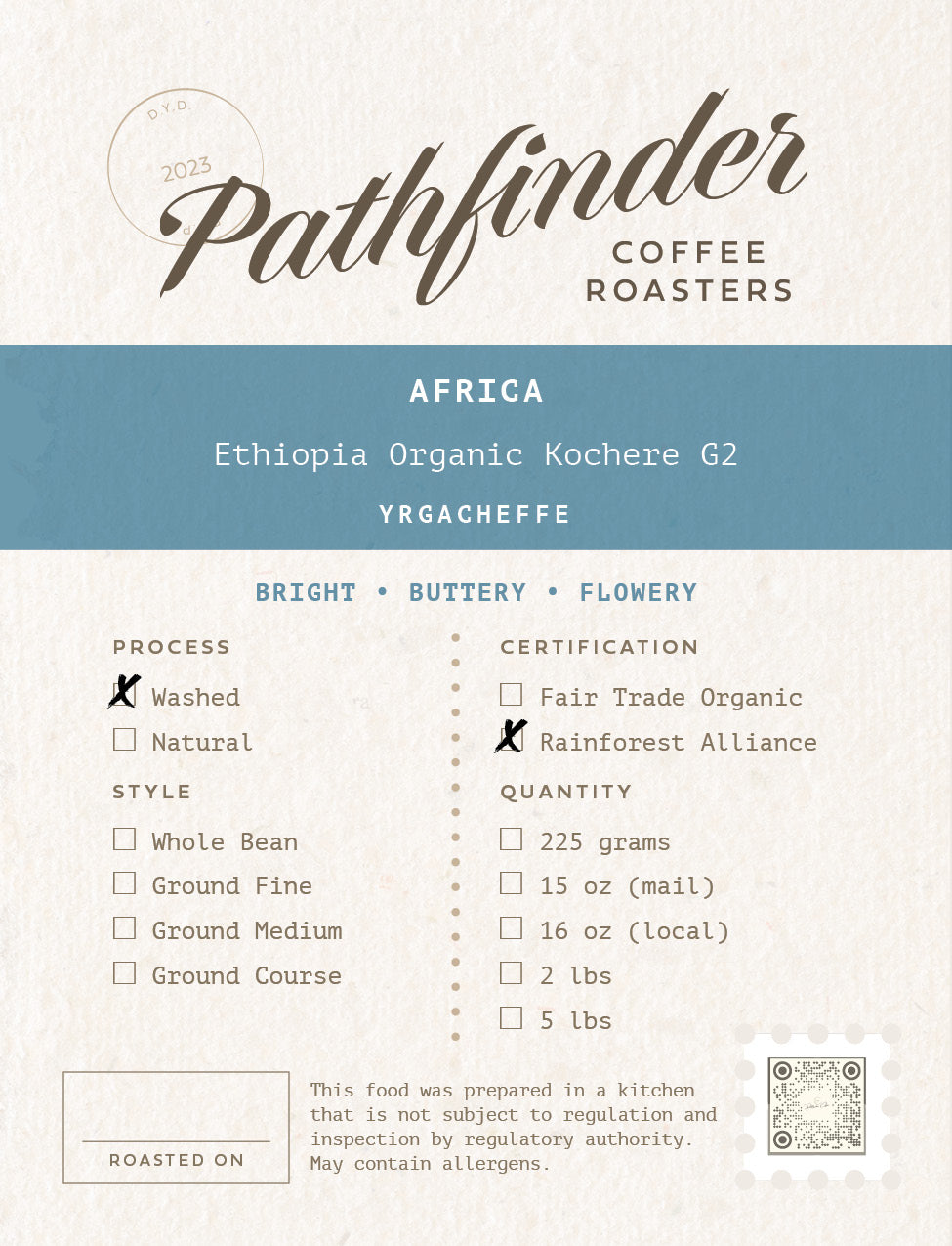 Ethiopia Organic Kochere G2 Yrgichaffe